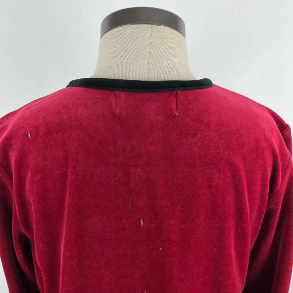 Susan Bristol Red Velour Ugly Christmas Sweater Cardigan Holiday Plants Trees - Picture 12 of 16